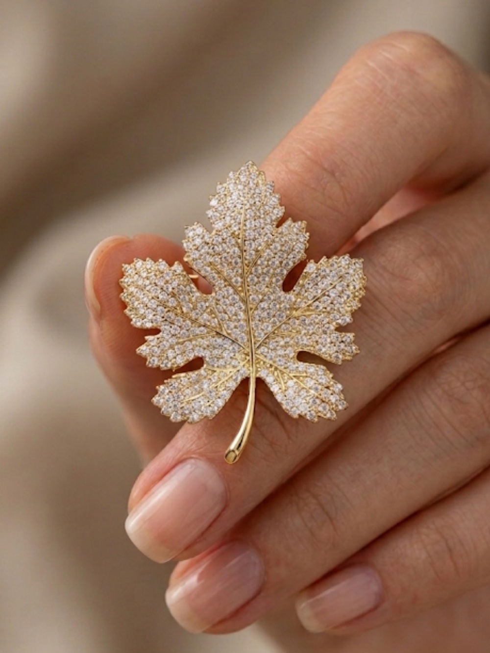 Gold Rhinestone Leaf Brooch Pin Pave Crystal Maple Leaf Cottagecore Whimsigoth